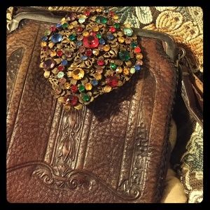 Antique Fur Clip Brooch Multi stone colors